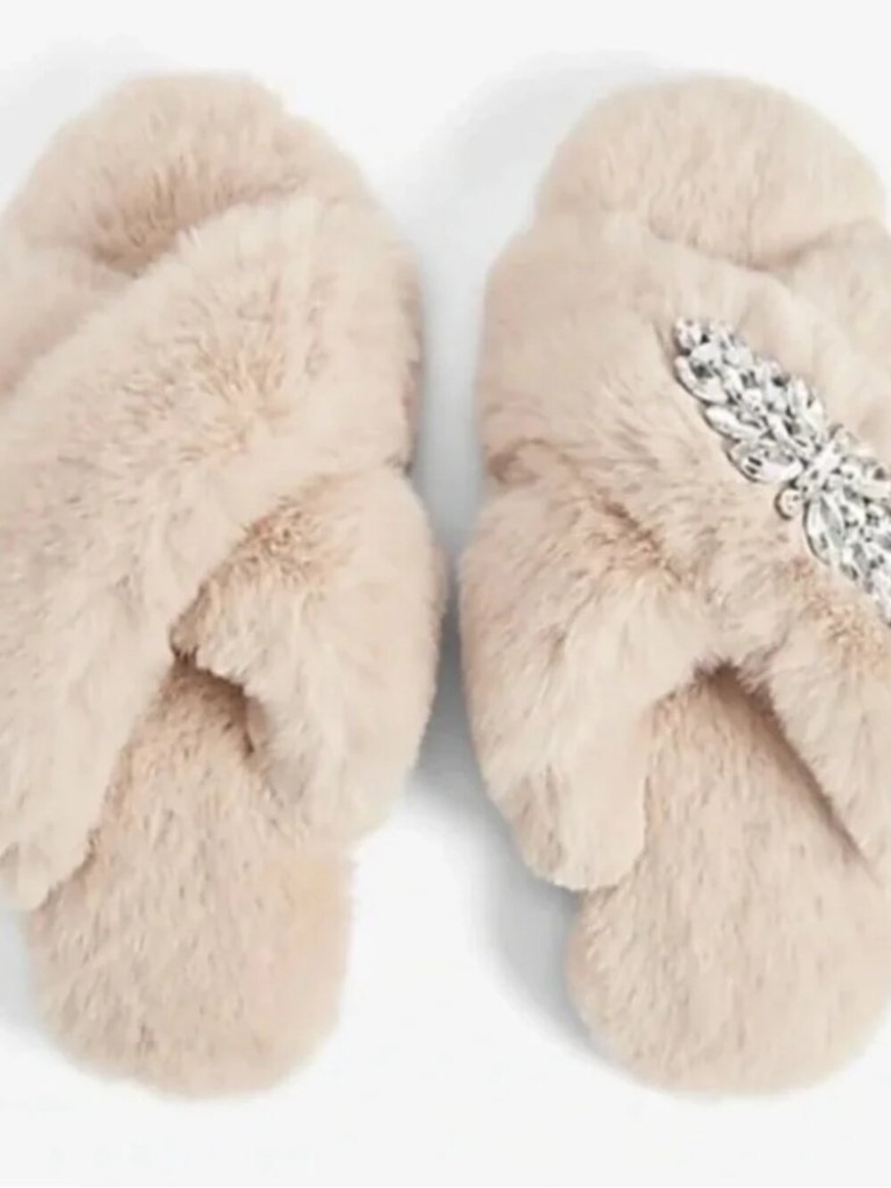 Express Faux Fur Removable Brooch Slippers Small(5-6)